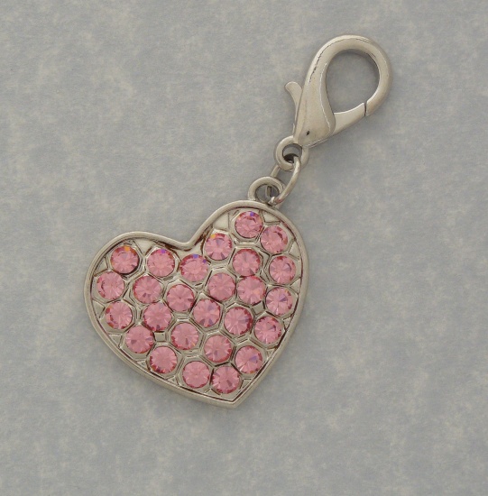Coeur mousqueton strass roses