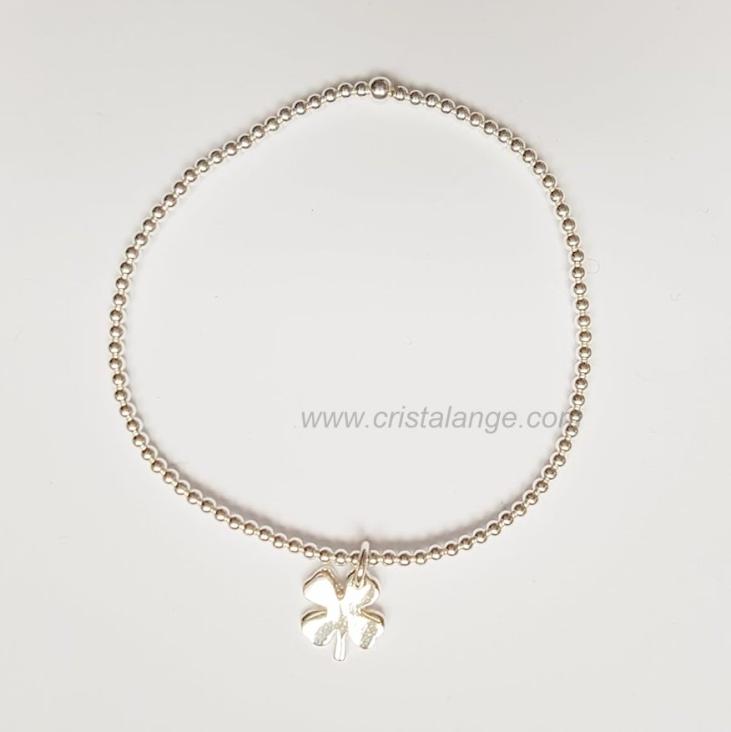 Bracelet breloque trèfle à 4 feuilles sur mini perles d'argent