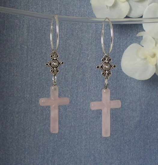 Rose Quartz Aika Cross Earrings