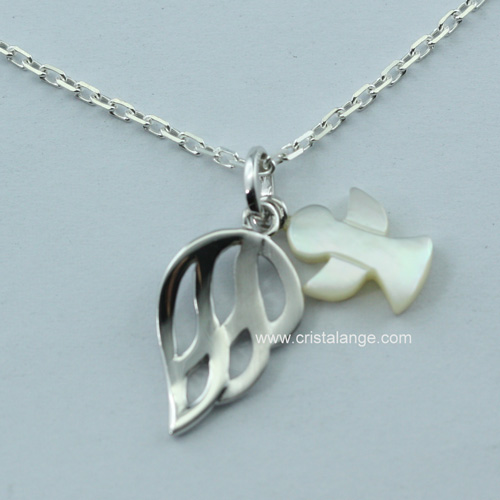 Angel wing silver necklace with its mother-of-shell angel