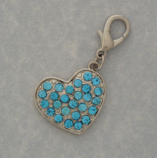 Blue rhinestone heart charm