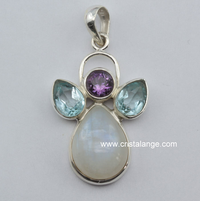 Discover the energetic properties of gemstones and semi precious stones, as well as our guardian angel jewels, here an howlite angel wing pendant, white stone.