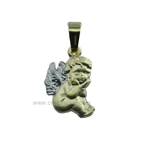 Thinking angel pendant in white and yellow 585 gold