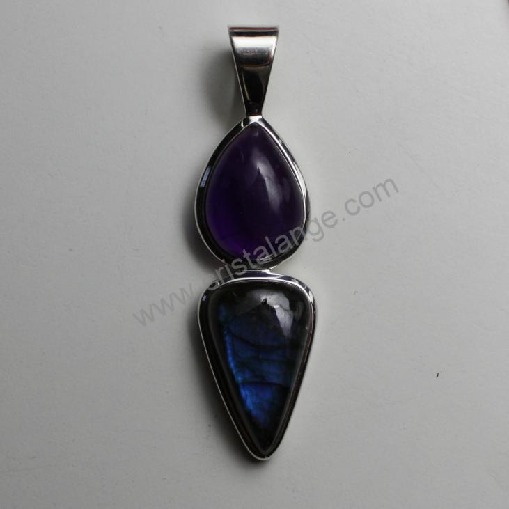 Discover the healing power of stones with this amethyst, purple semi precious stone and labradorite, blue stone, pendant