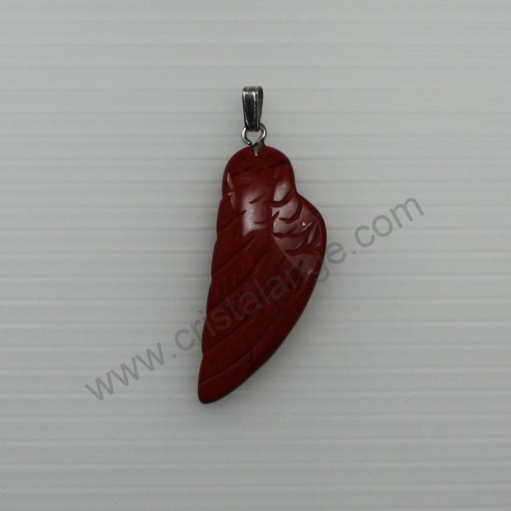 Discover the energetic properties of gemstones and semi precious stones, as well as our guardian angel jewels, here a red jasper angel wing pendant, red stone.