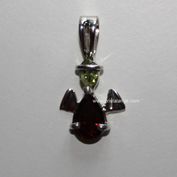 Silver angel pendant with garnet and peridot