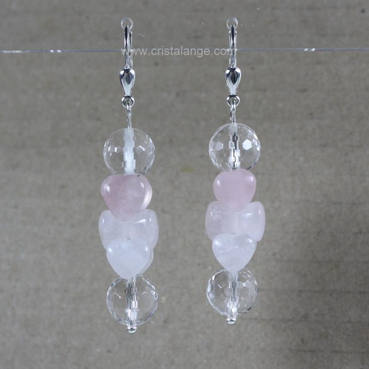 Discover our range of healing with gemstones jewellery like these earrings with rock crystal and rose quartz, natural semi precious stones