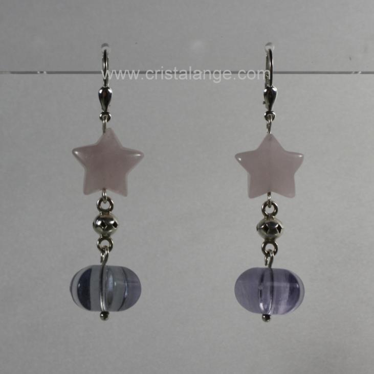 Discover our range of healing with gemstones jewellery like these earrings with fluorite and rose quartz, natural coloured semi precious stones