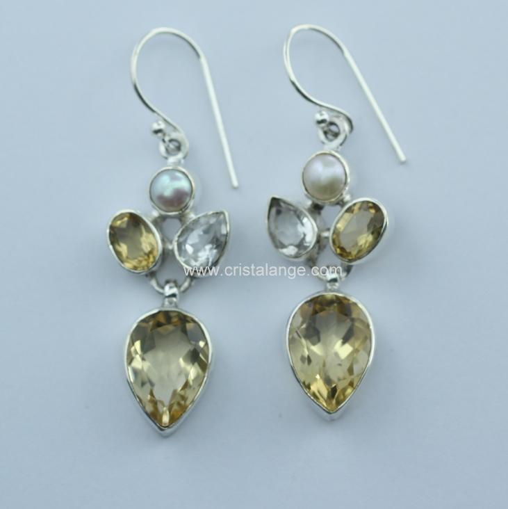 Citrine, rock crystal and pearl earrings