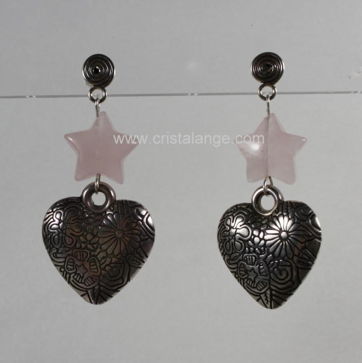 Edvina rose quartz stars & heart earrings