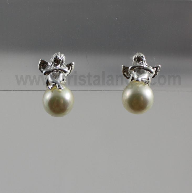 Sleeping angels on white pearls earrings