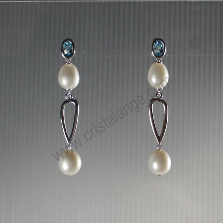 Topaze & cultured pearl silver earrings