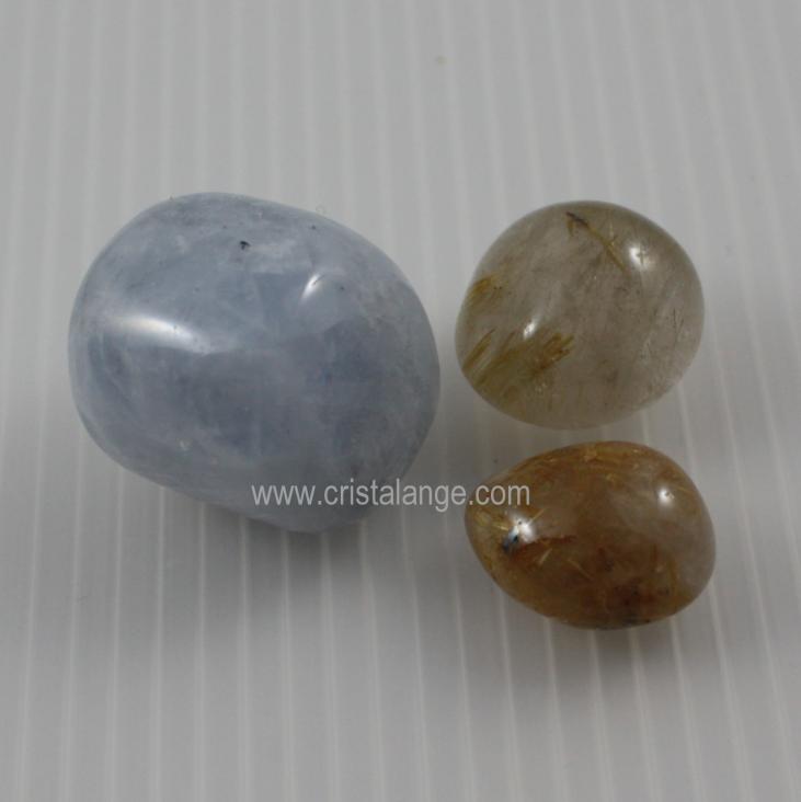 Calcite & rutile quartz (tumbled stones)