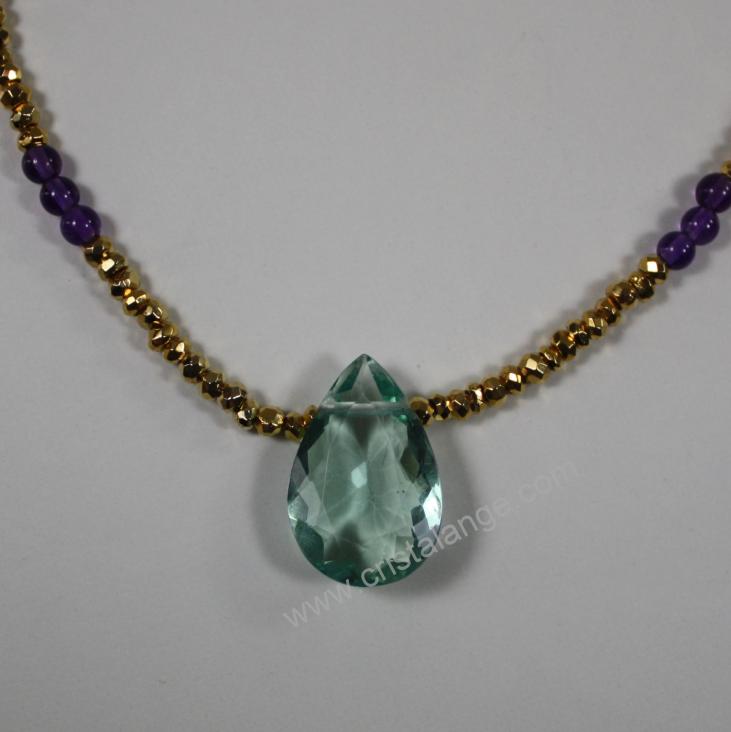 Fluorite, pyrite and amethyst necklace