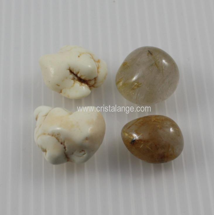 Magnesite & rutile quartz (tumbled stones)