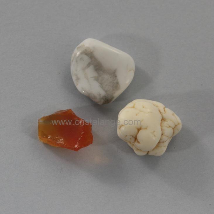 Fire opal, magnesite and howlite