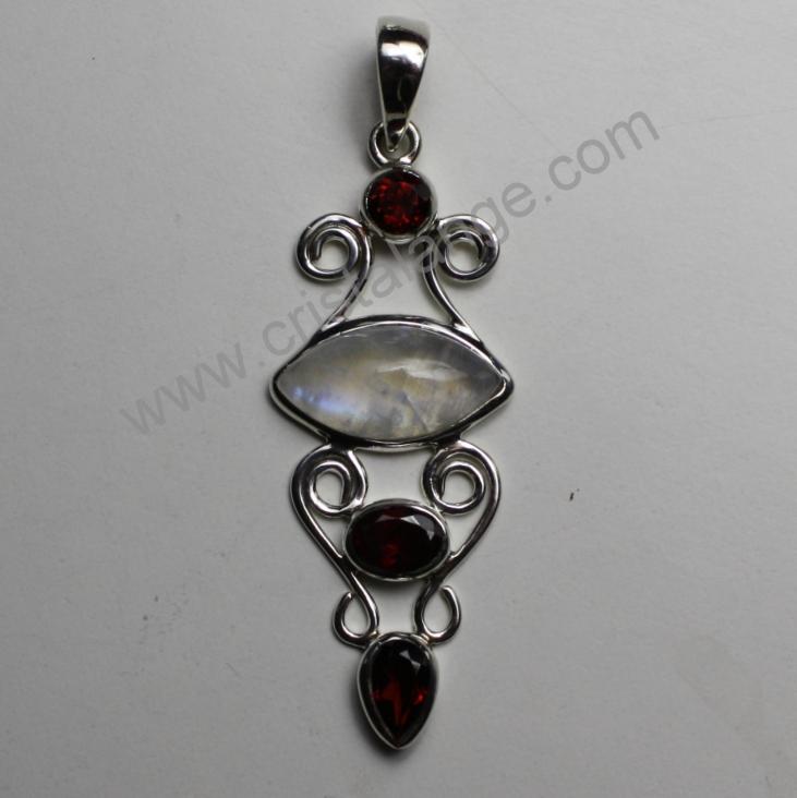 Discover the healing power of stones with this moonstone semi precious stone and garnet pendant