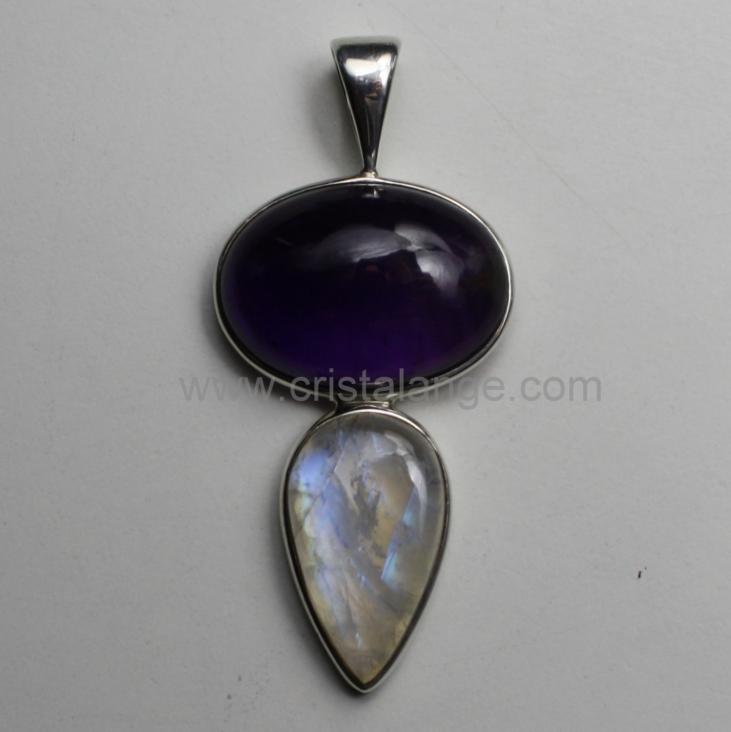 Discover the healing power of stones with this amethyst, purple semi precious stone and moonstone pendant
