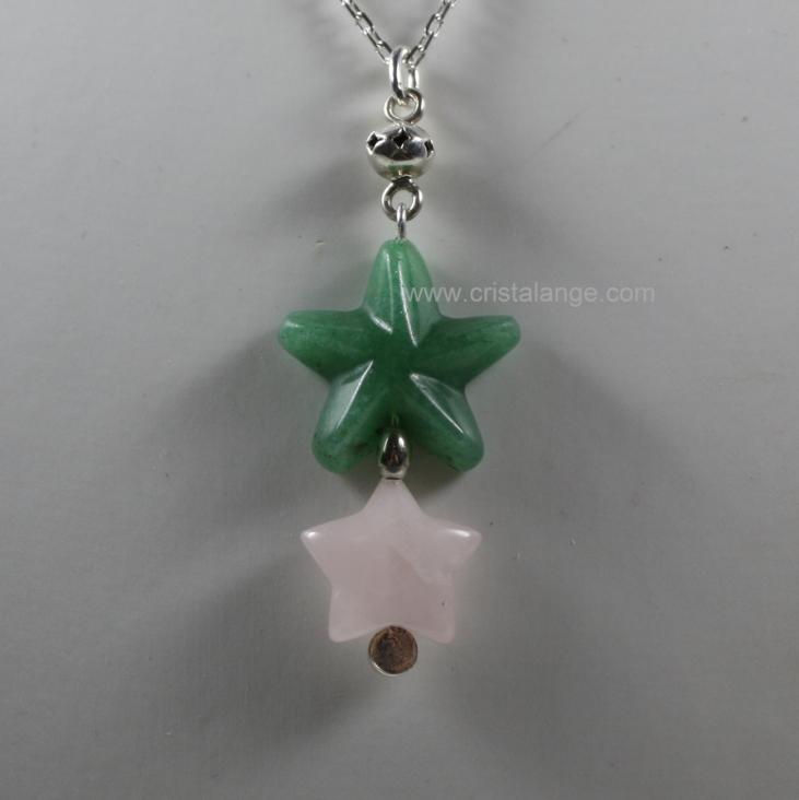 Discover our range of healing with gemstones jewellery like this pendant with stars in aventurine and rose quartz, natural semi precious stones