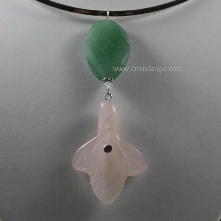 Discover our range of healing with gemstones jewellery like this pendant with aventurine and rose quartz, natural semi precious stones