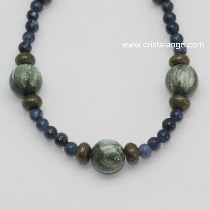 Seraphinite, pyrite and sodalite necklace - natural semi precious stones