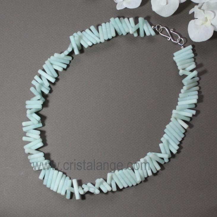 Discover our range of healing with gemstones jewellery like necklace with amazonite, green blue natural semi precious stone.
