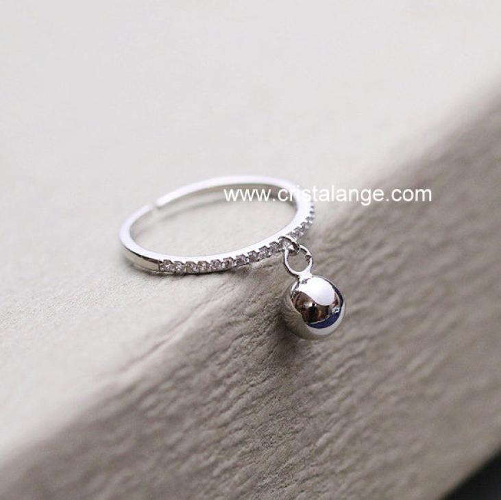 Silver ball charm ring