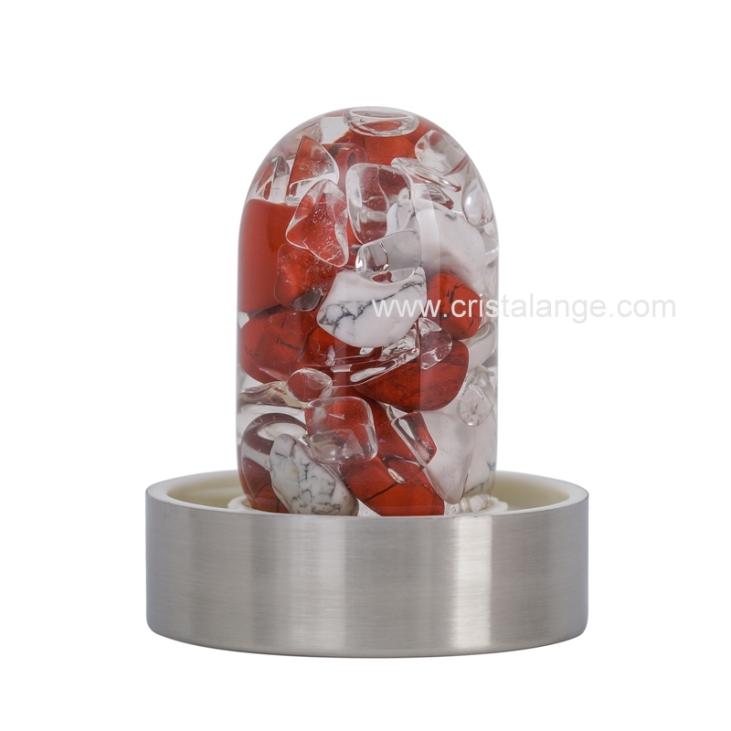 Red jasper, rock crystal and magnesite base for bottle