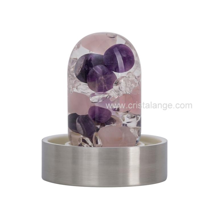 Base for bottle with amethyst, rose quartz and rock crystal