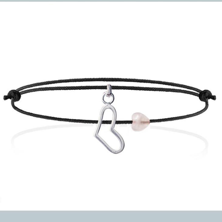 Heart on black link bracelet