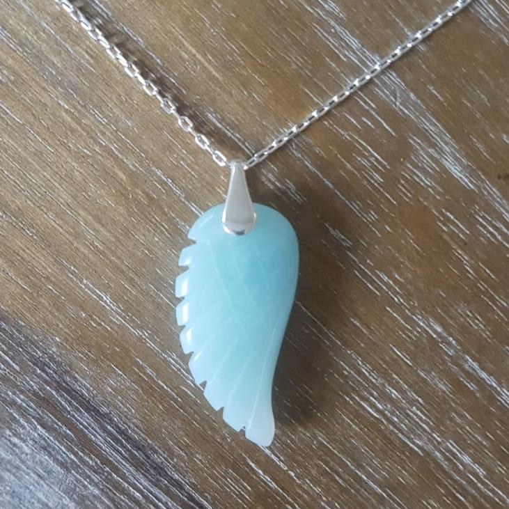 Amazonite angel wing necklace - healing with gemstones