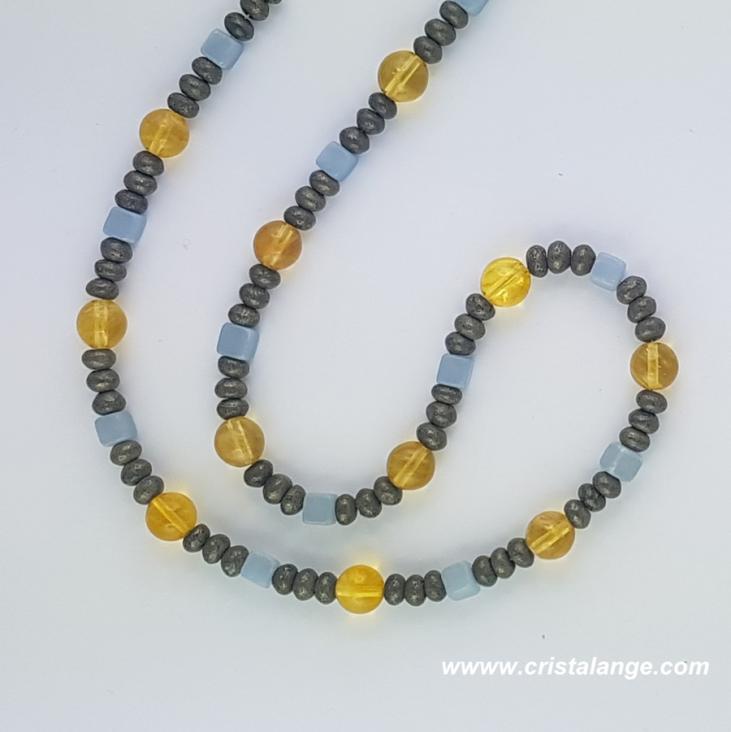Citrine, pyrite and angélite necklace