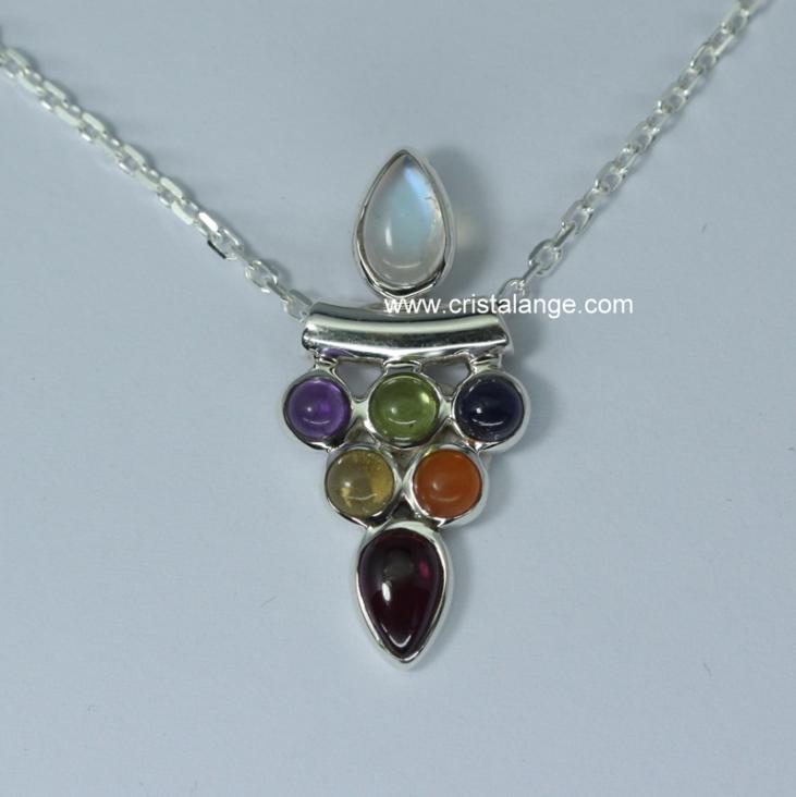Silver pendant with the semi precious stones of the seven chakras