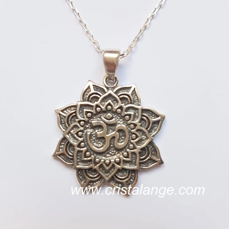 Om in a lotus flower necklace