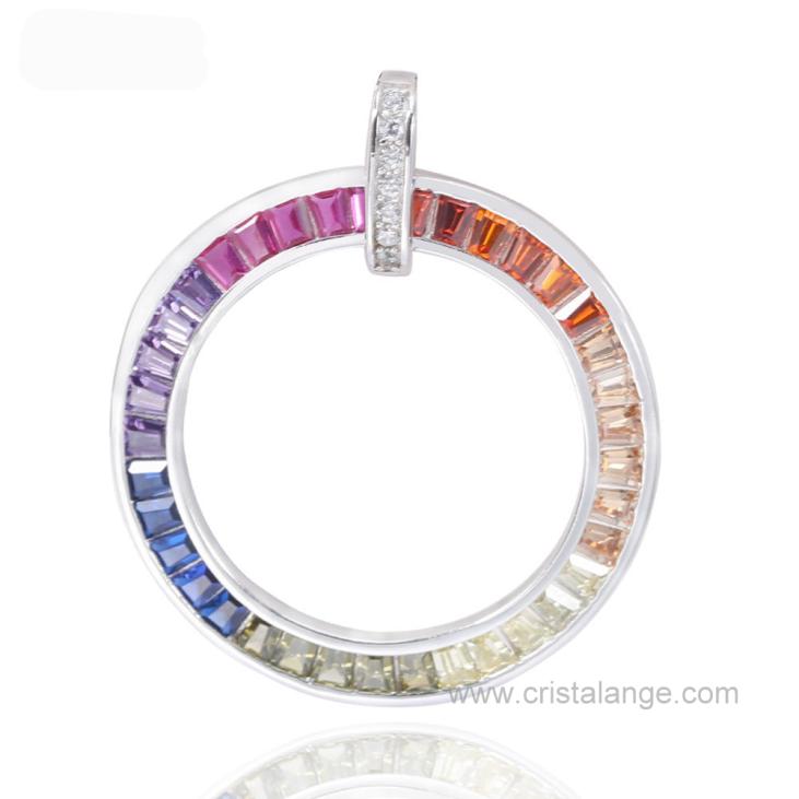 Coloured cubic zircon rainbow silver pendant