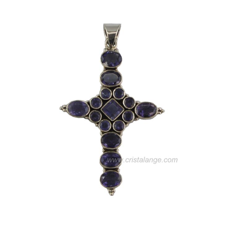 Iolite cross pendant (XL)