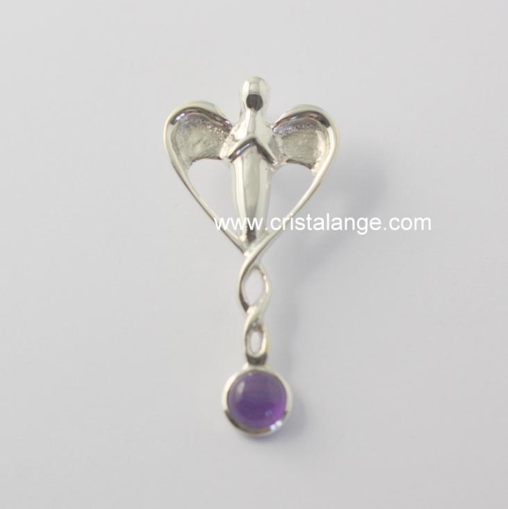 Silver angel pendant with amethyst or moonstone