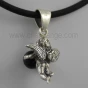 Silver angel with onyx bead pendant
