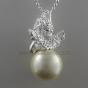 Silver dreamy angel on white pearl 4,3 cm pendant with long necklace