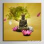 Meditating buddha and pink lotus