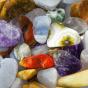 5 Elements water gemstone with amethyst, chalcedony, petrified wood, rose quartz and ocean jasper