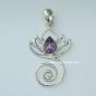 Lotus flower silver pendant with facetted amethyst or blue topaze