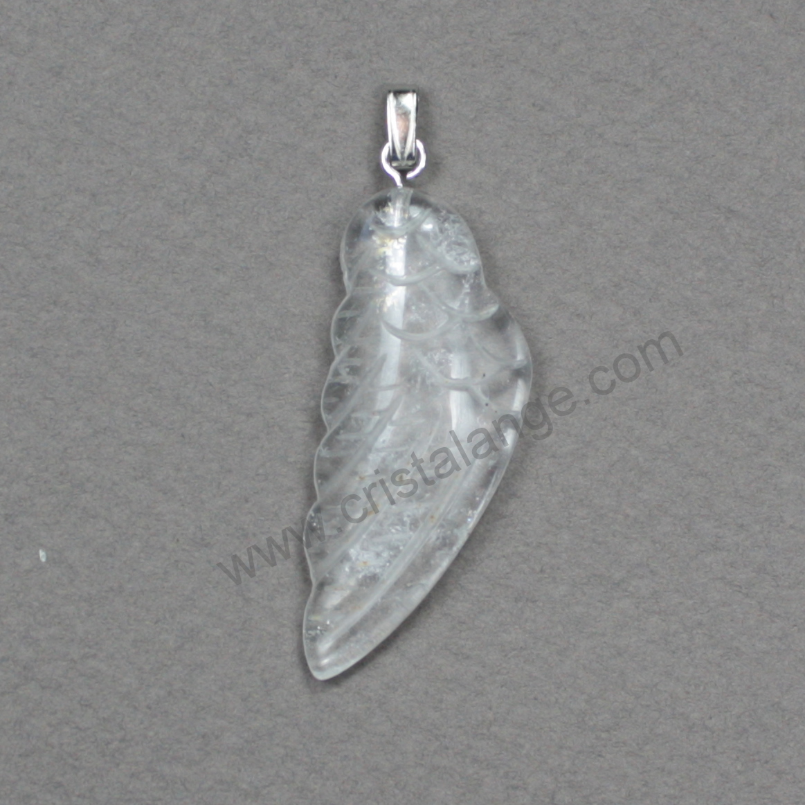 30mm Hand Carved rock crystal gemstone angel wing pendant bead 1.2" 