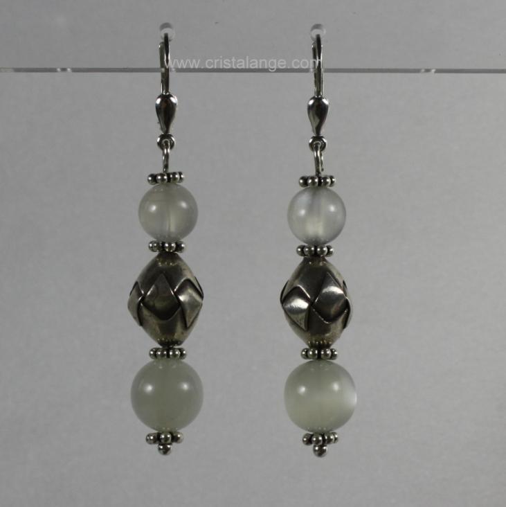 Découvrez notre gamme de bijoux lithothérapie avec des pierres gemmes semi précieuses, ainsi ces boucles d'oreilles made in France en pierre de lune et argent
