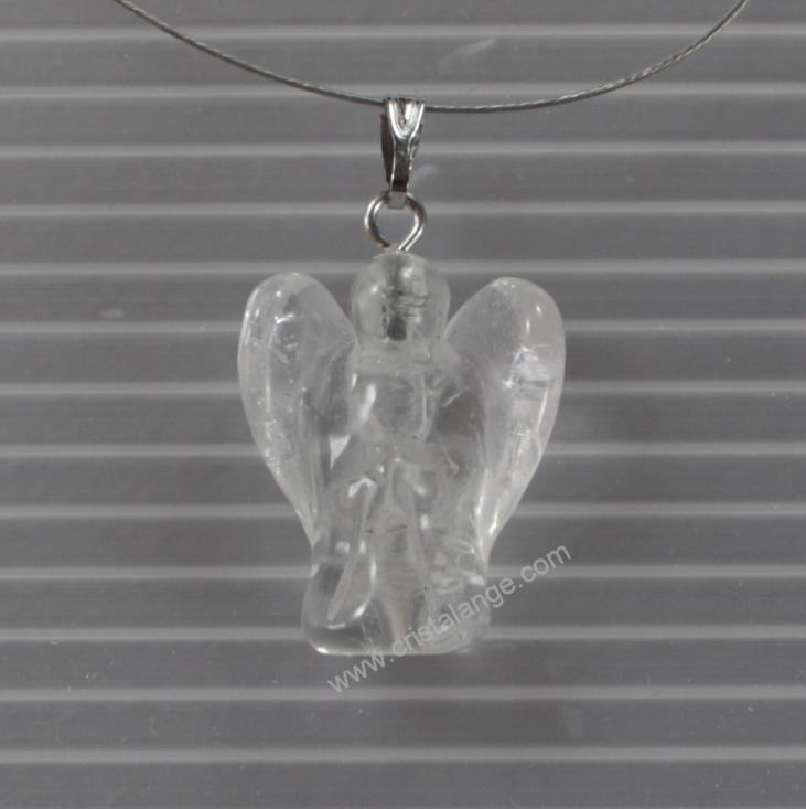Découvrez notre gamme de bijoux anges gardiens avec pierres semi précieuses, ici du cristal de roche, pierre transparente