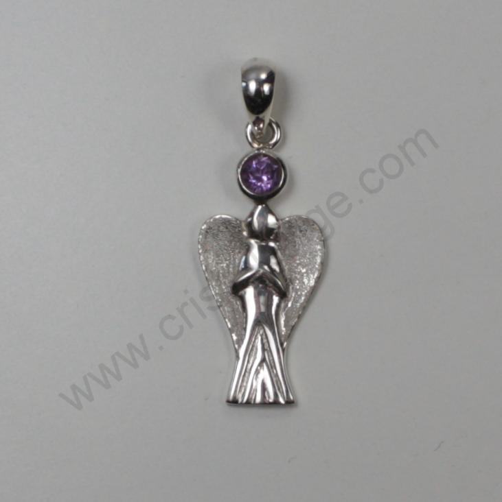 Découvrez notre gamme de bijoux anges gardiens avec pierres semi précieuses, ici de l'améthyste, pierre violette.