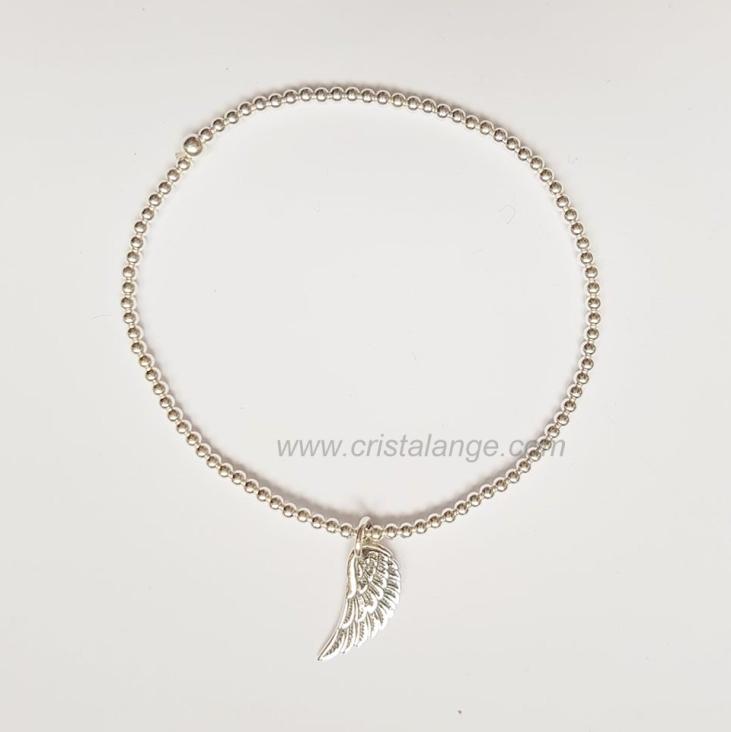 Bracelet breloque aile d'ange sur mini perles d'argent