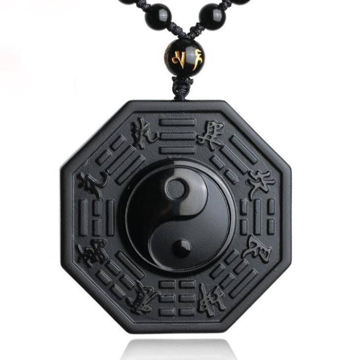 Collier Bagua Yin & Yang en obsidienne noire