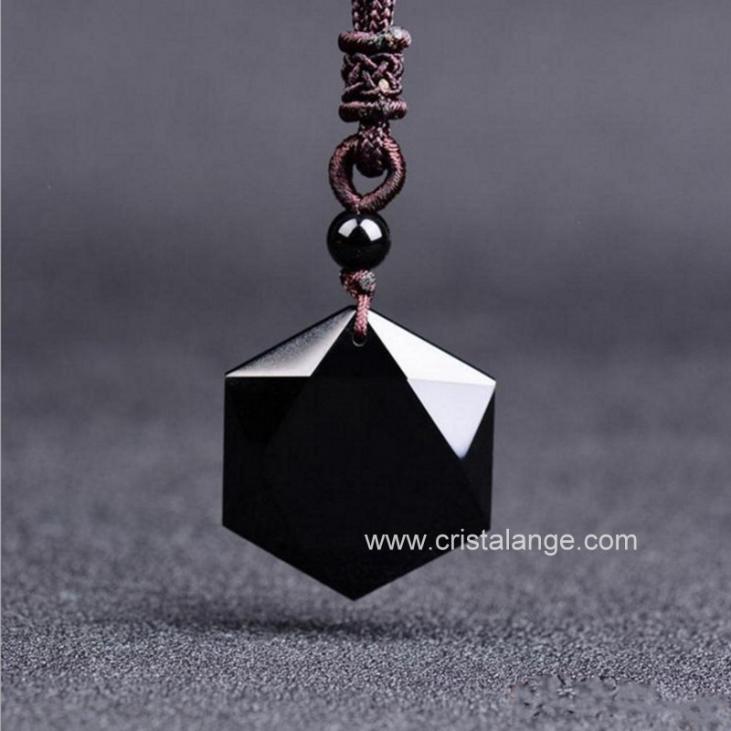 Collier obsidienne hexagramme