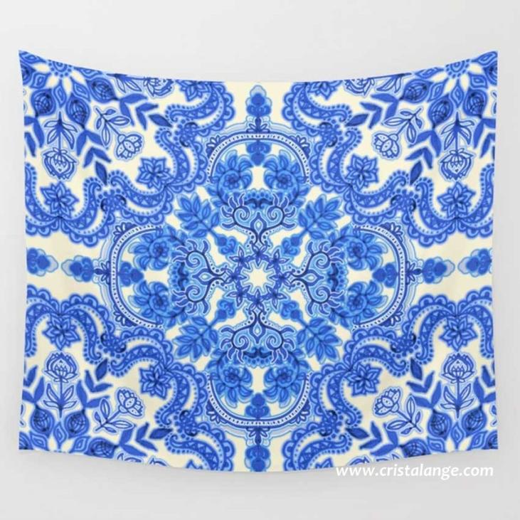 Textile imprimé Arabesque Fleur Bleu